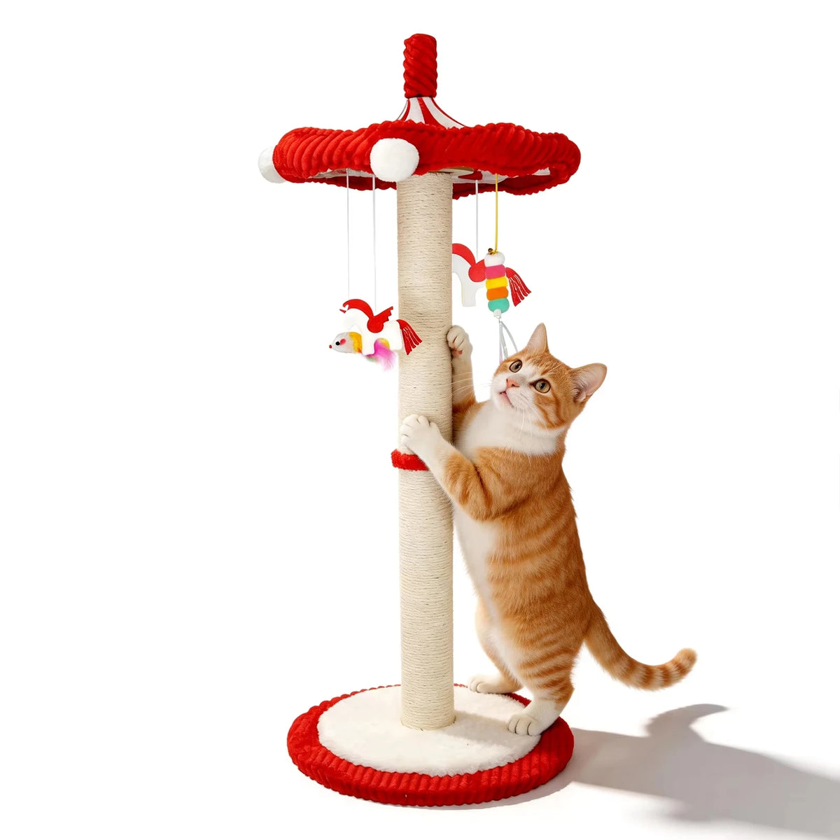 CWV Rotating Interactive Cat Scratching Post Sisal Tree Feather Teaser