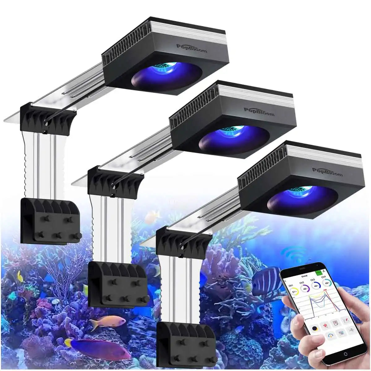 PopBloom RL90 Full Spectrum WiFi Reef Aquarium LED Light