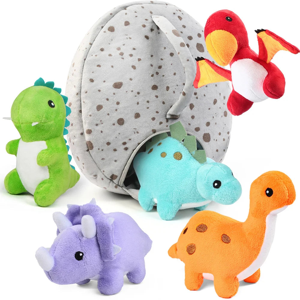 5 Small Dino Plush Dolls Egg Bag Toys for Kids