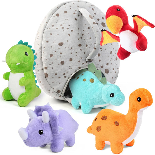 5 Small Dino Plush Dolls Egg Bag Toys for Kids