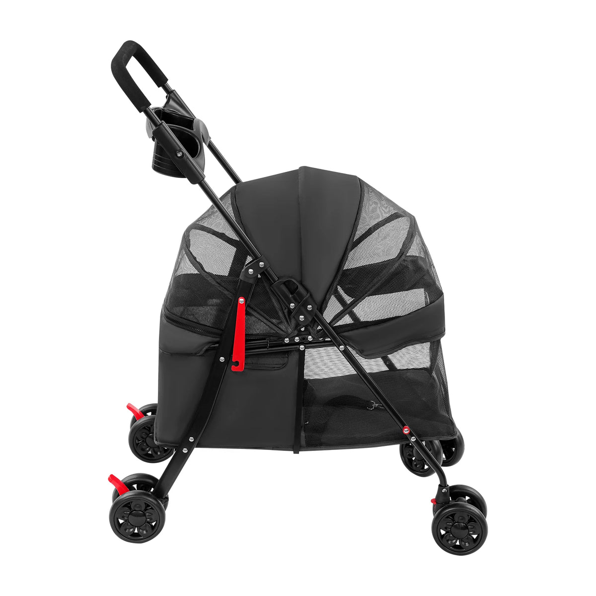 Foldable Pet Stroller With Ventilated Mesh And Cup Holder