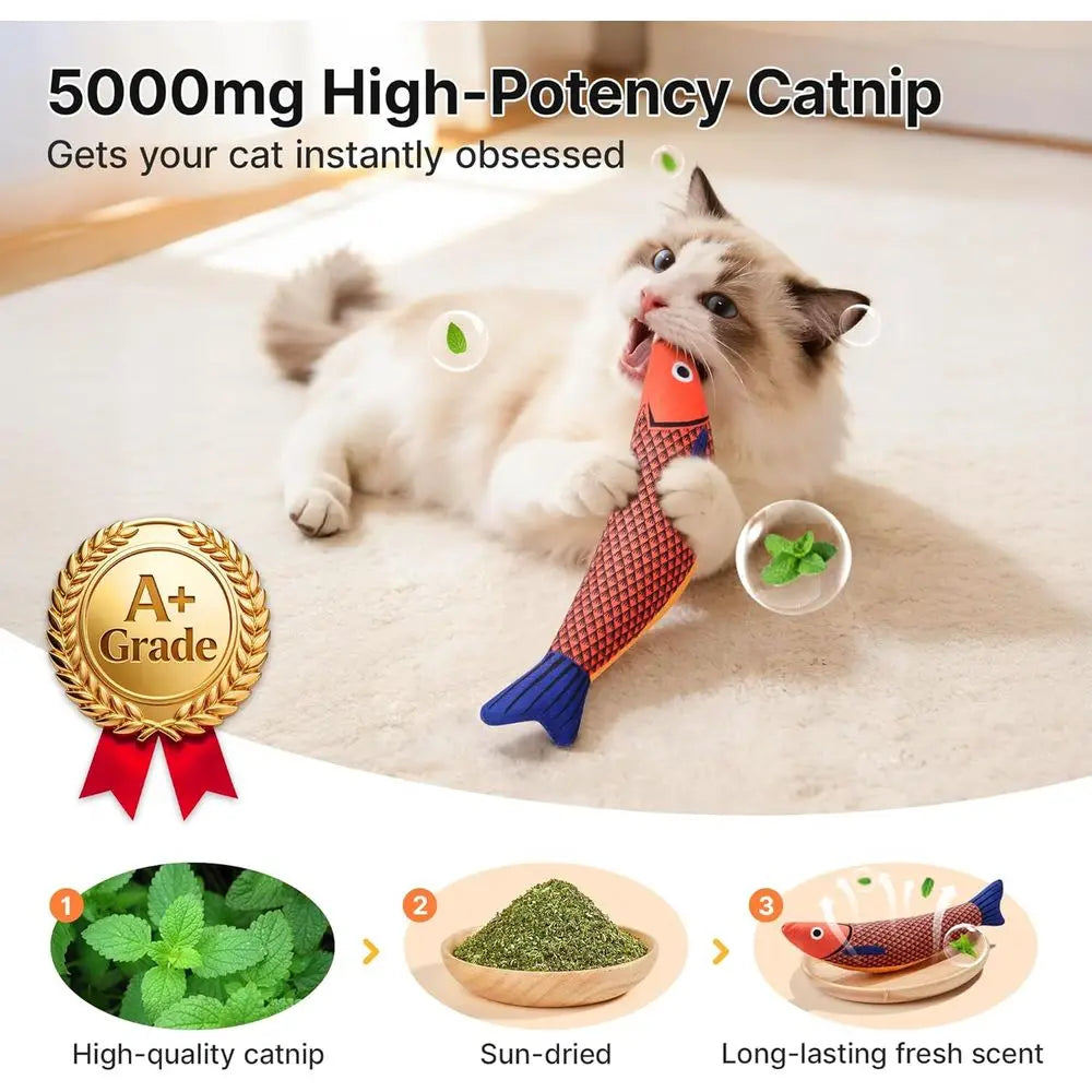 Catnip Fish Kicker Toys Crinkle Sound 3 Pack Plush