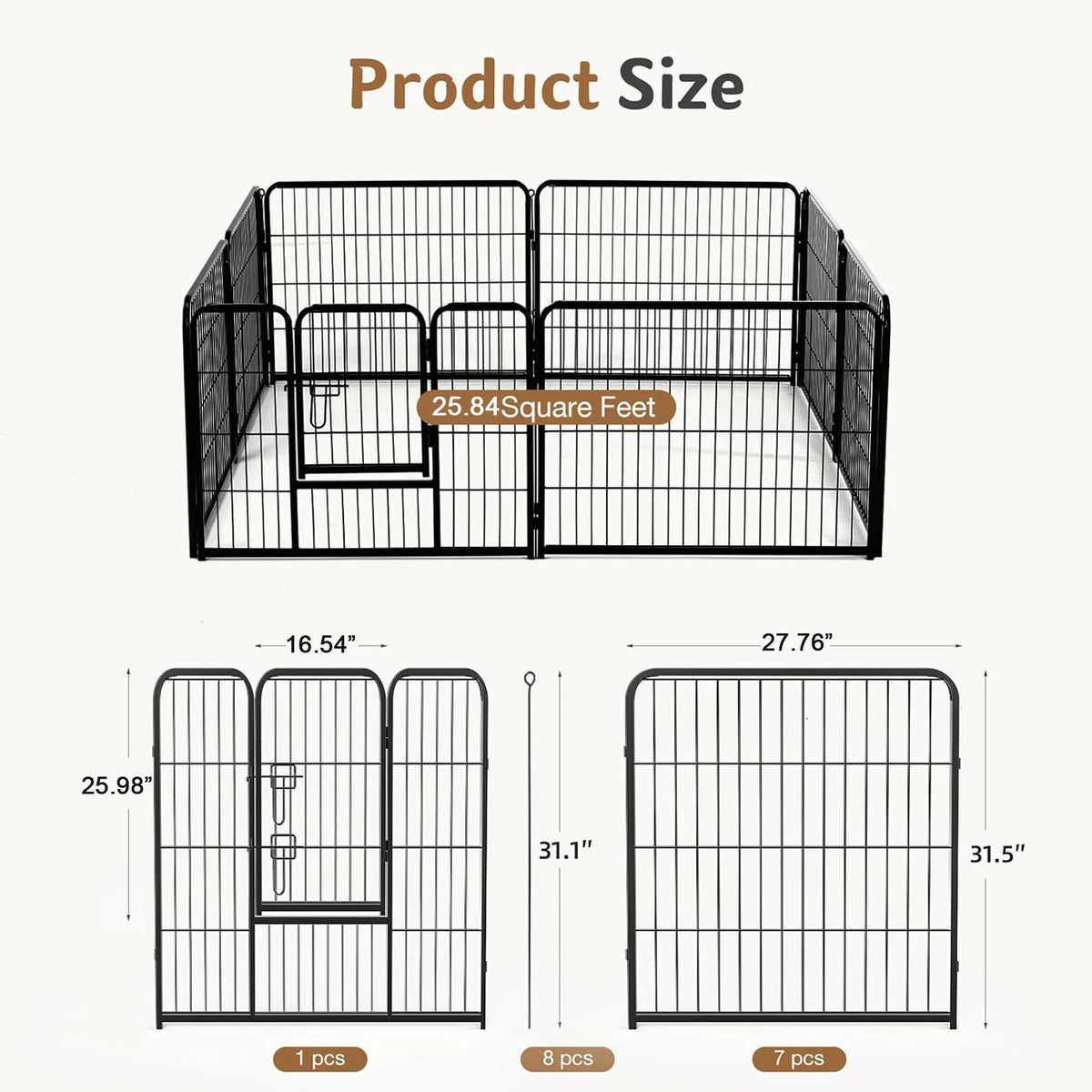JHK Metal 8 Panel Dog Playpen Foldable Exercise Fence Yard
