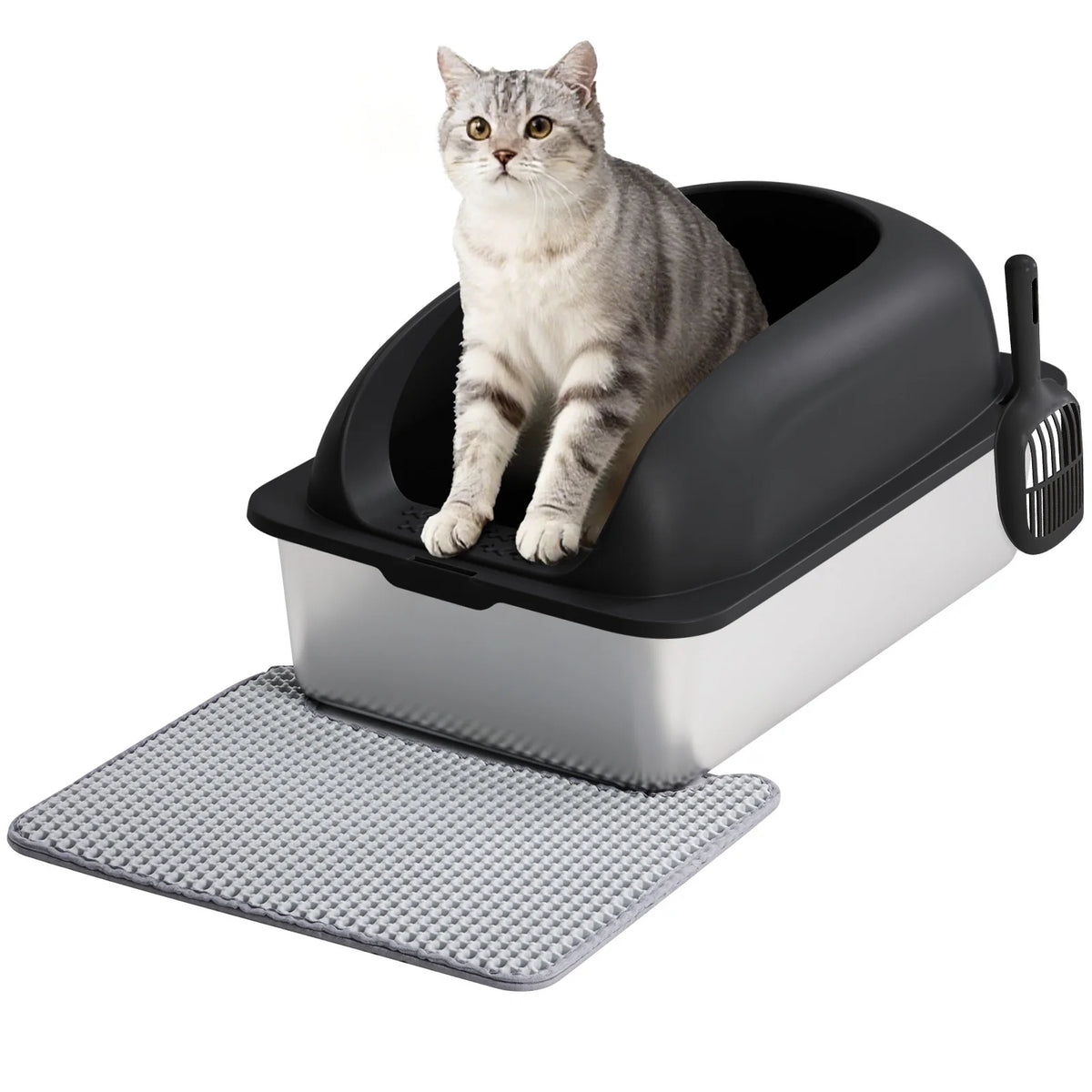 Stainless Steel Cat Litter Box Lid Scoop And Mat Included