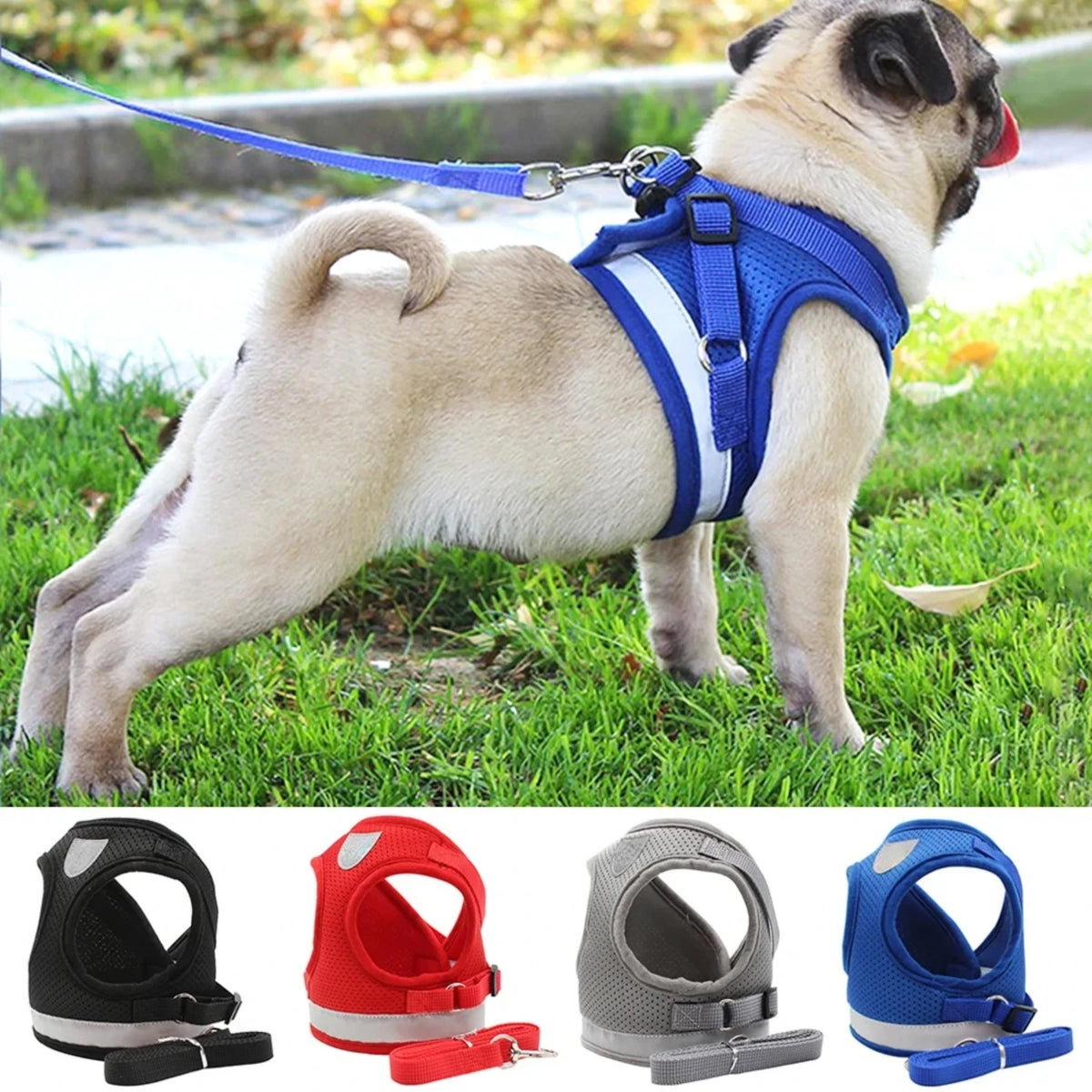 Reflective Safety Dog Cat Harness Vest With Adjustable Leash