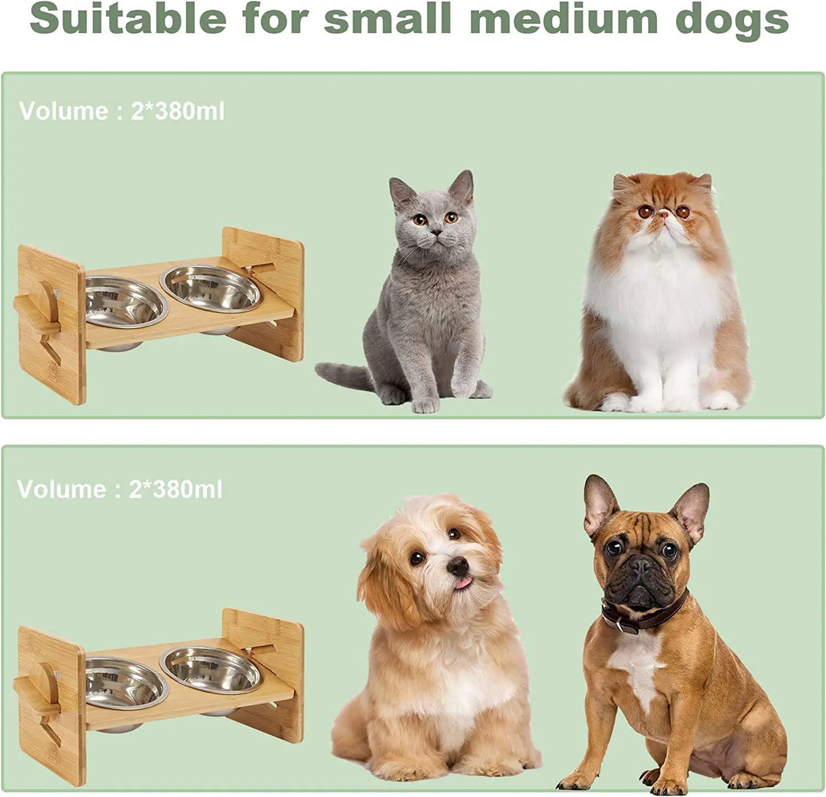 Adjustable Wooden Raised Cat Bowls With Stainless Steel Dishes