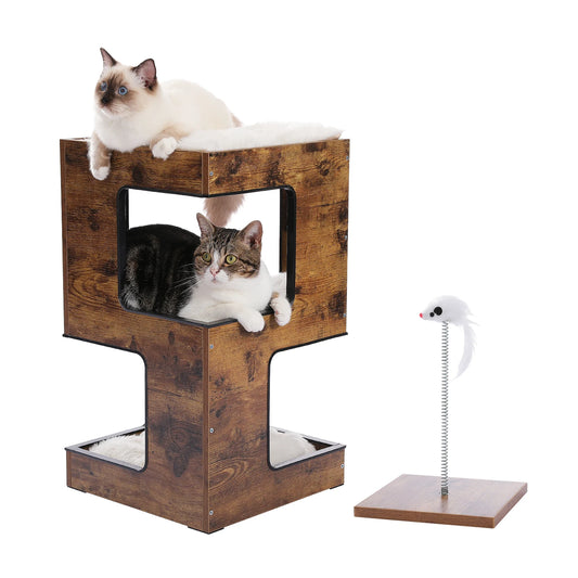 PAWZ Road Wood Cat Condo Tree House With Scratching Pad