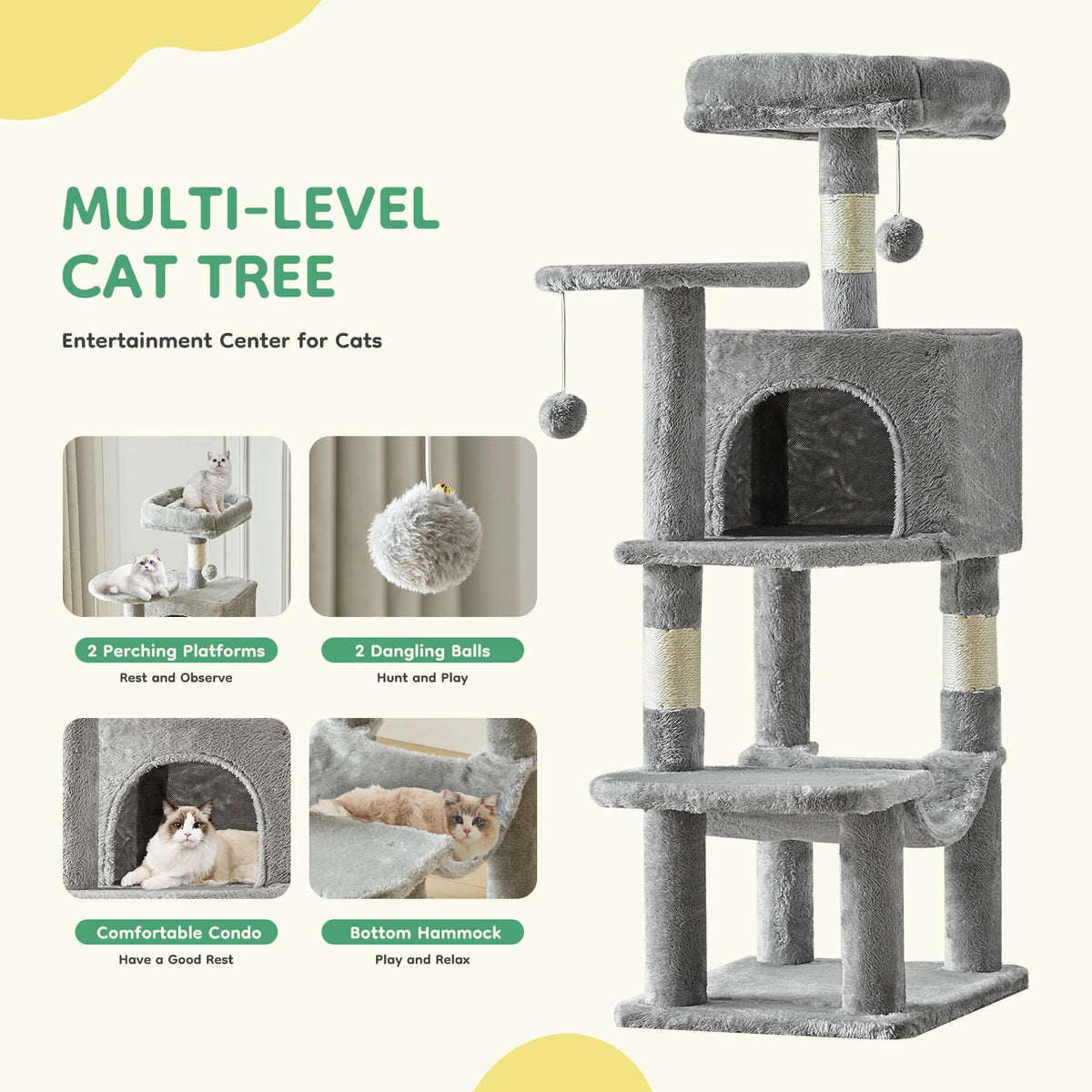 JHK Multi-Cat Cat Tree Climbing Tower With Sisal Posts