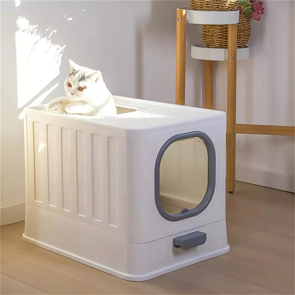Enclosed Cat Litter Box With Slide Drawer And Leakproof Lid