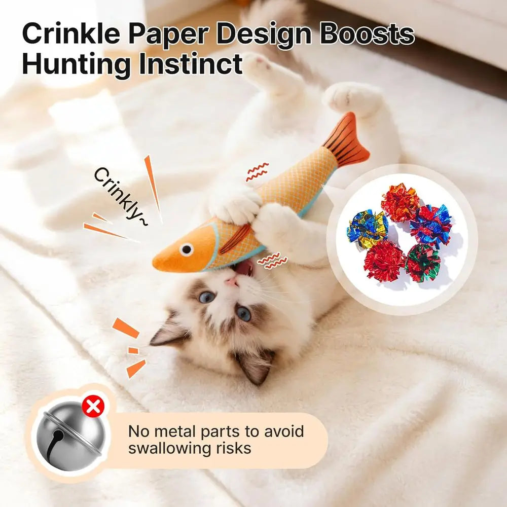Catnip Fish Kicker Toys Crinkle Sound 3 Pack Plush