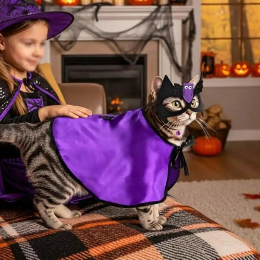 Dog And Cat Vampire Halloween Cape Costume With Bat Mask