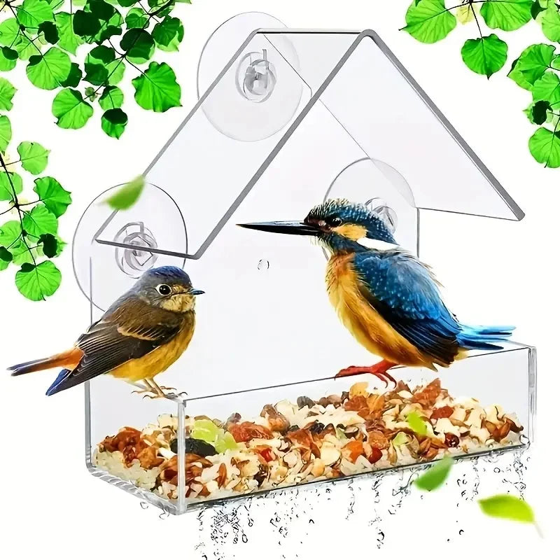 Acrylic Window Transparent Bird Feeder With Strong Suction Cups