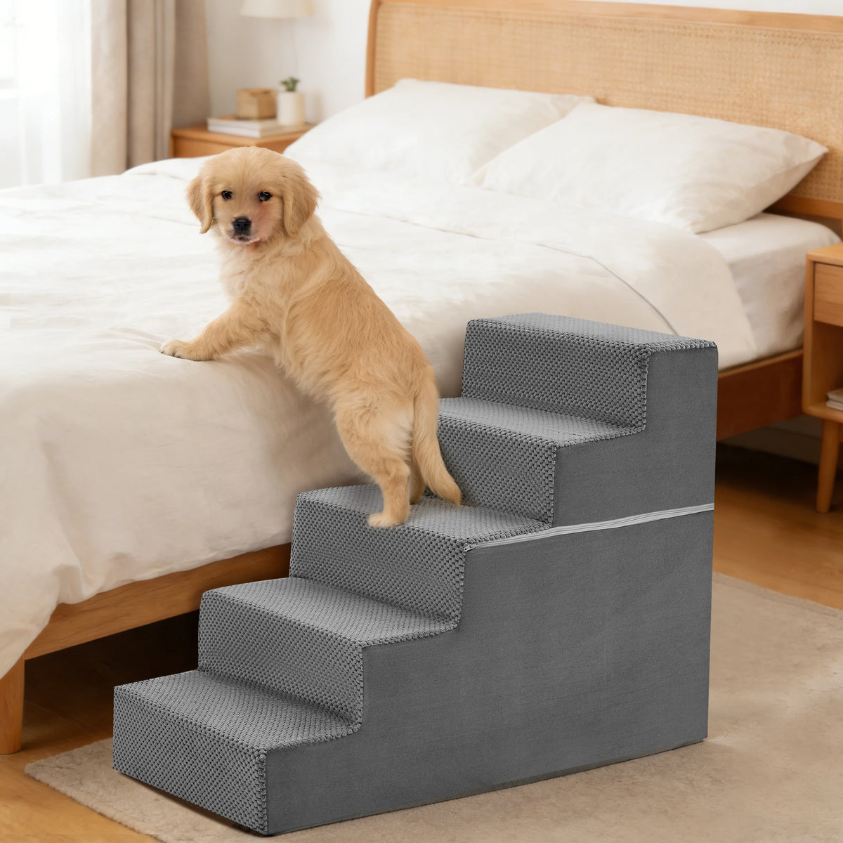 Curved Foam Dog Stairs Ramp With Non Slip Climbing Steps
