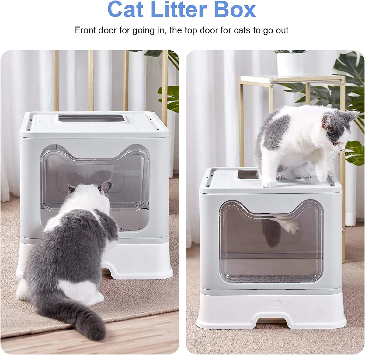 Hooded Cat Litter Box With Scoop And Foldable Drawer