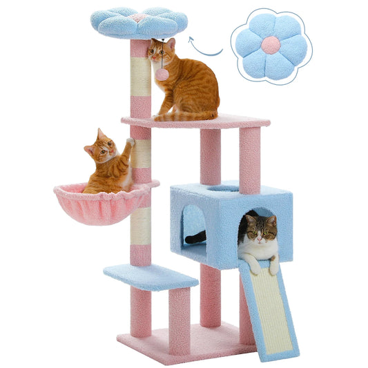PEQULTI Flower Cat Tree Multi-Level Cat Tower With Scratching Posts
