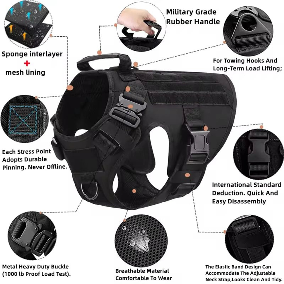 Tactical Dog Harness With Molle Pouches For Training