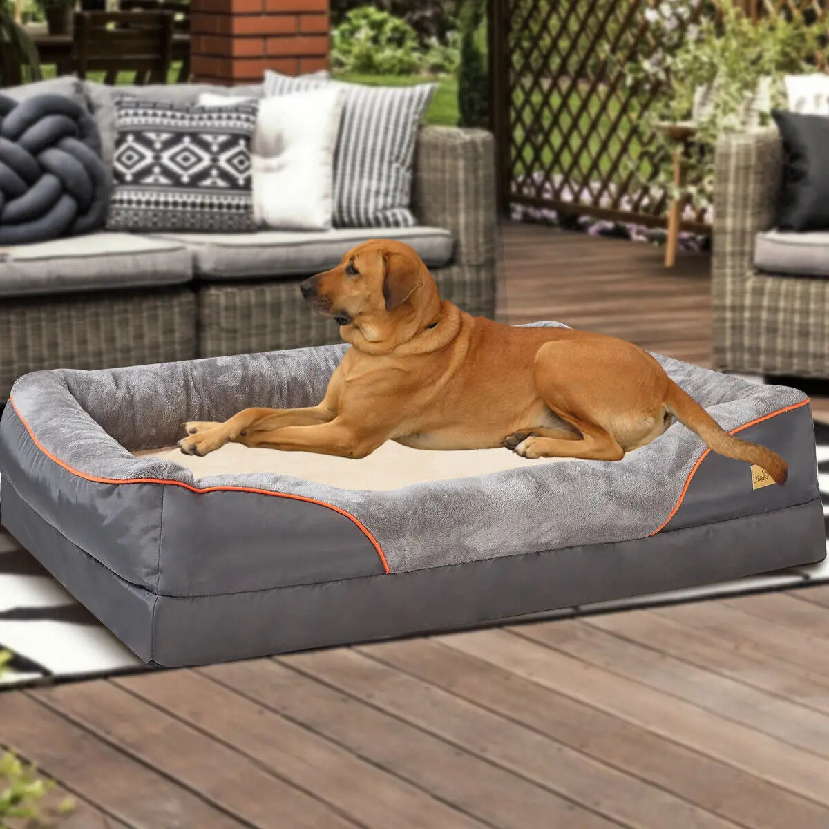 BINGOPAW Orthopedic Dog Bed with Foam Bolster and Removable Cover