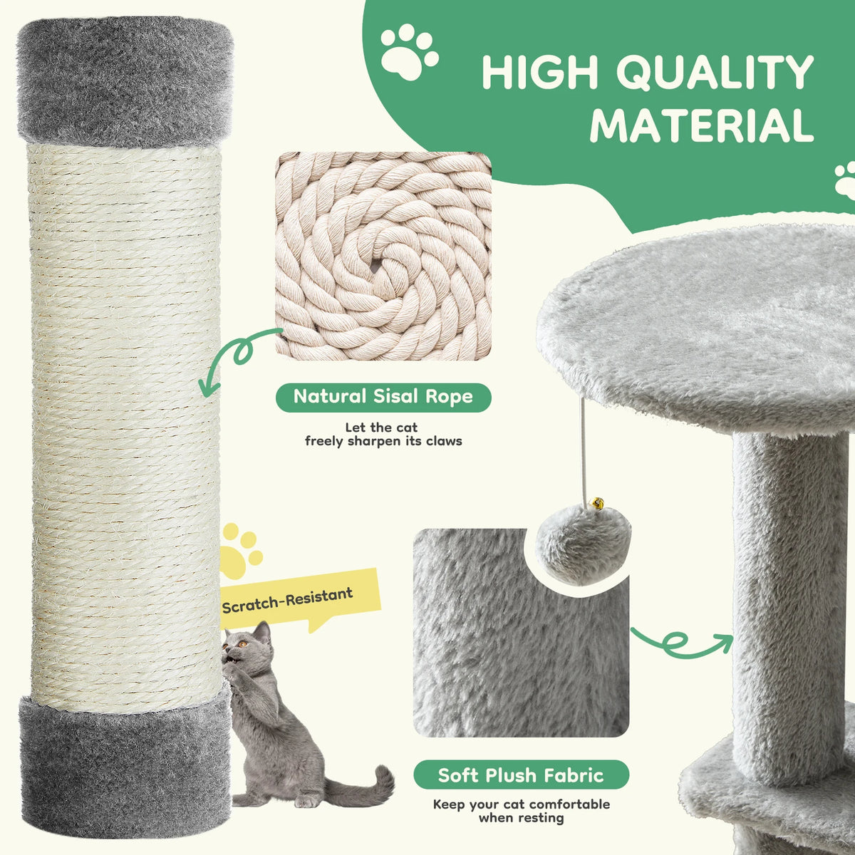 JHK Multi-Cat Cat Tree Climbing Tower With Sisal Posts