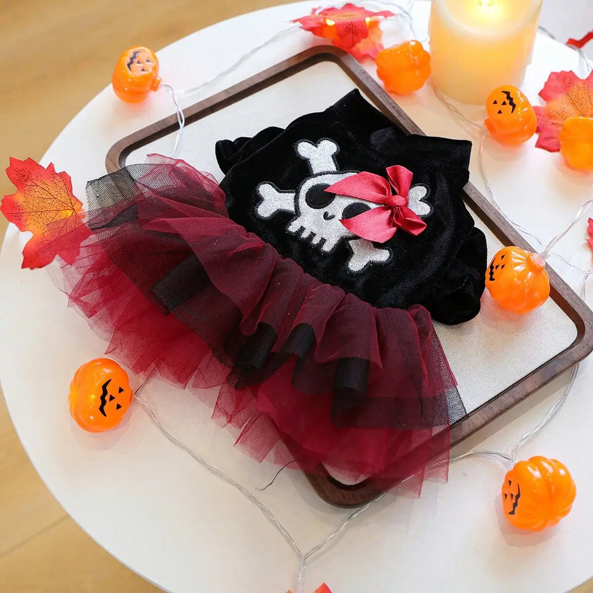 Halloween Skull Bow Tulle Dress Costume for Dogs and Cats