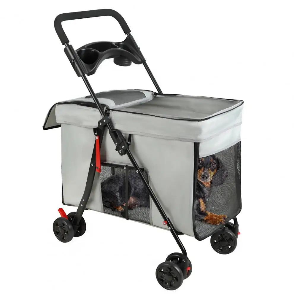 Foldable Dog Stroller With Removable Tray And Ventilation Windows