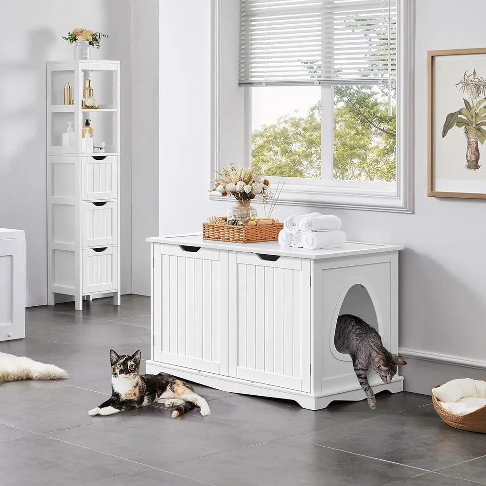Modern Wooden Cat Litter Box Enclosure Console Cabinet With Lid
