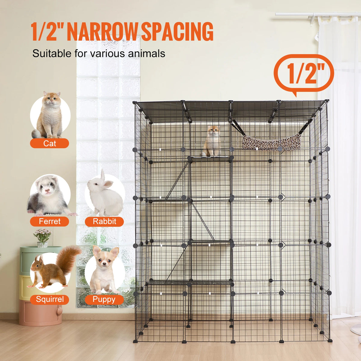 SucceBuy Large Cat Cage With Detachable Metal Wire Enclosure