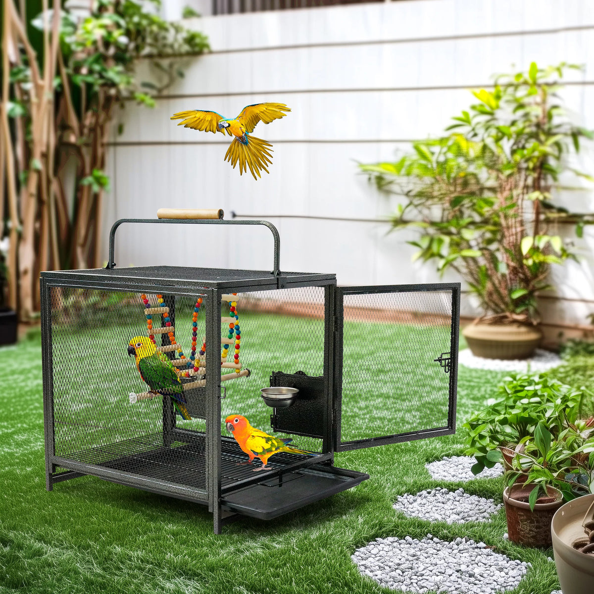 Wrought Iron Bird Travel Carrier With Handle And Seed Guard