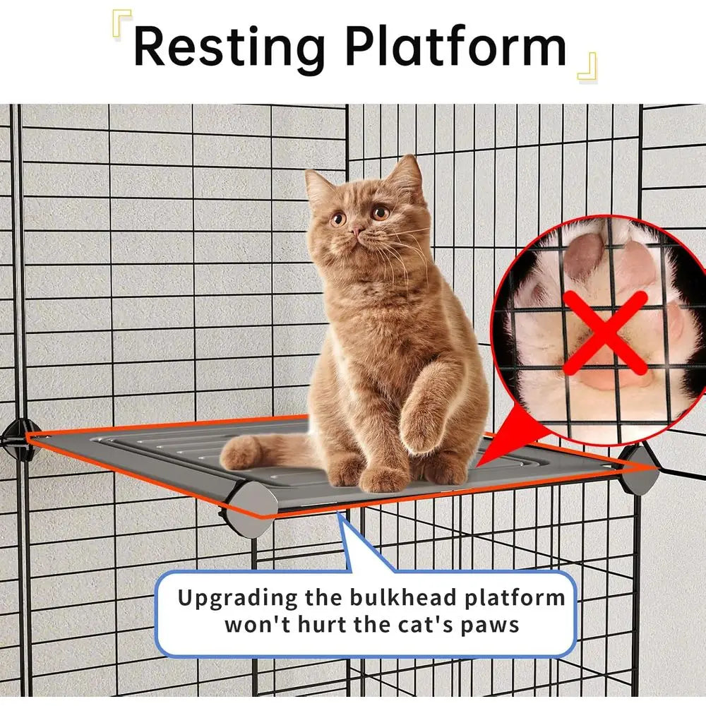Detachable Metal Wire Cat Playpen With Integrated Litter Box