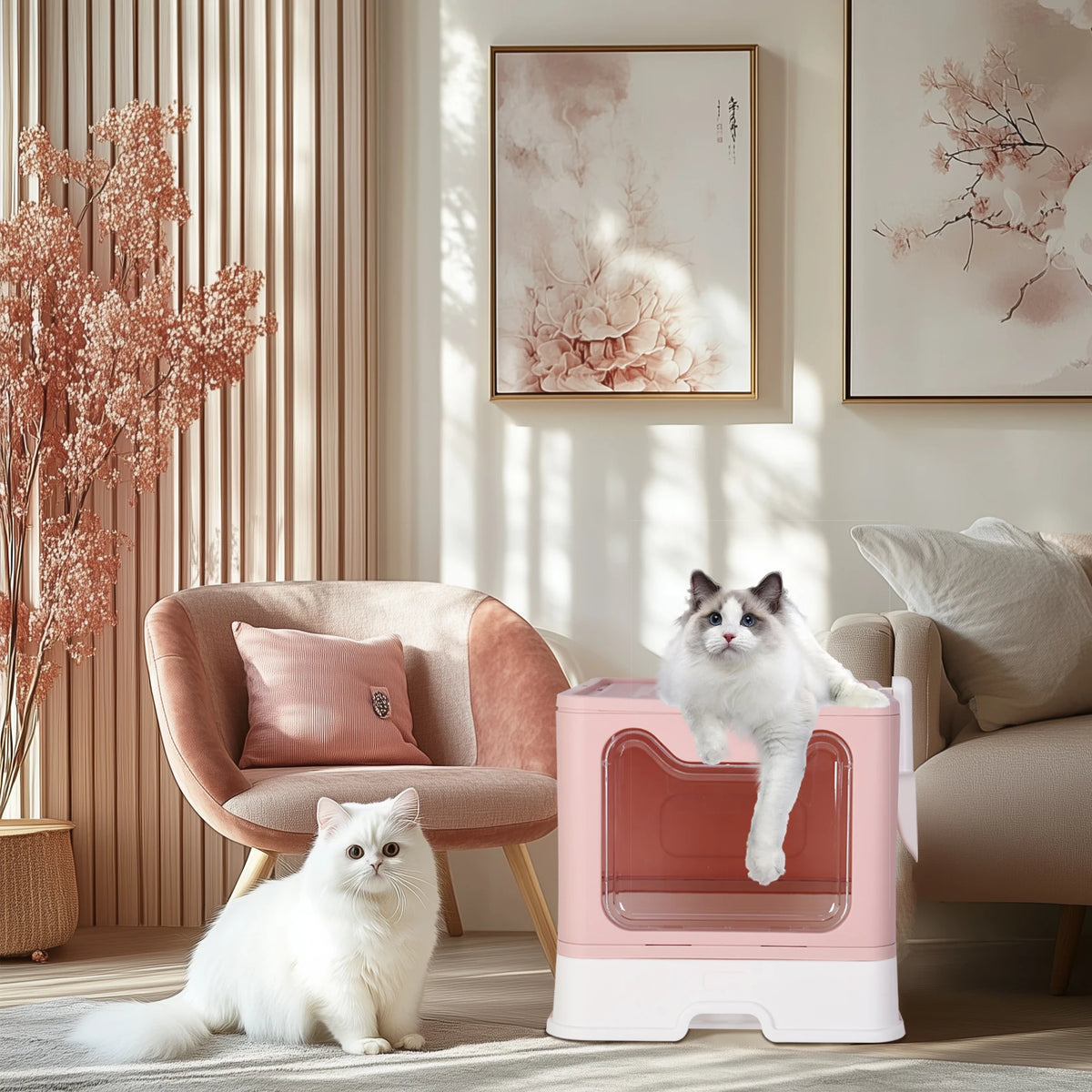 Foldable Enclosed Cat Litter Box With Portable Scoop Drawer
