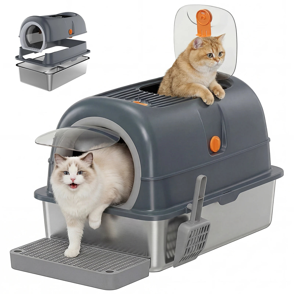 JHK Stainless Steel Enclosed Cat Litter Box For Large Cats