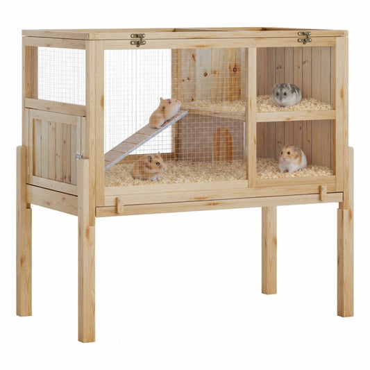 HiMISS Wooden Two Story Guinea Pig Hutch With Pull Tray