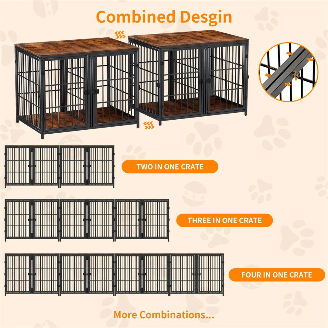 Bingopaw Wooden Dog Crate Furniture Side Table with 4 Doors