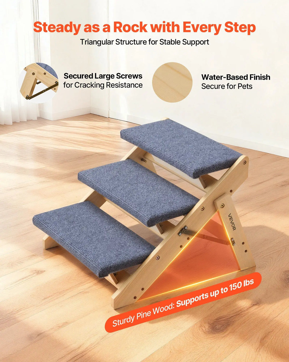 3-Step Pet Stairs for Beds Sofas Cars With Non-Slip Design