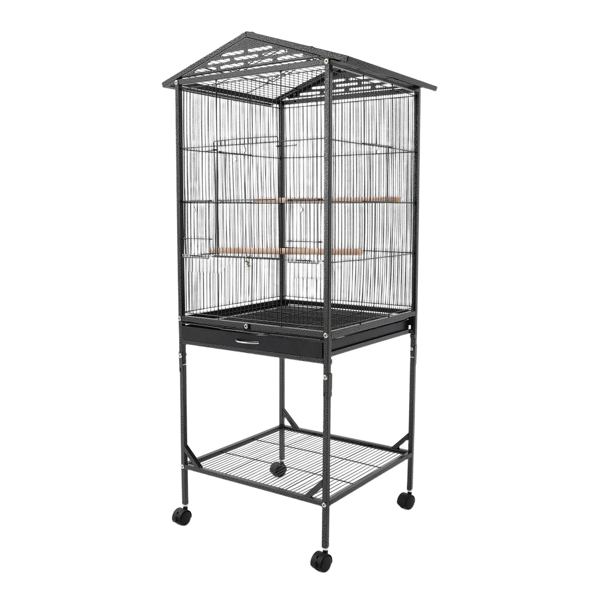Iron Floor Standing Bird Cage With Playtop And Rolling Wheels