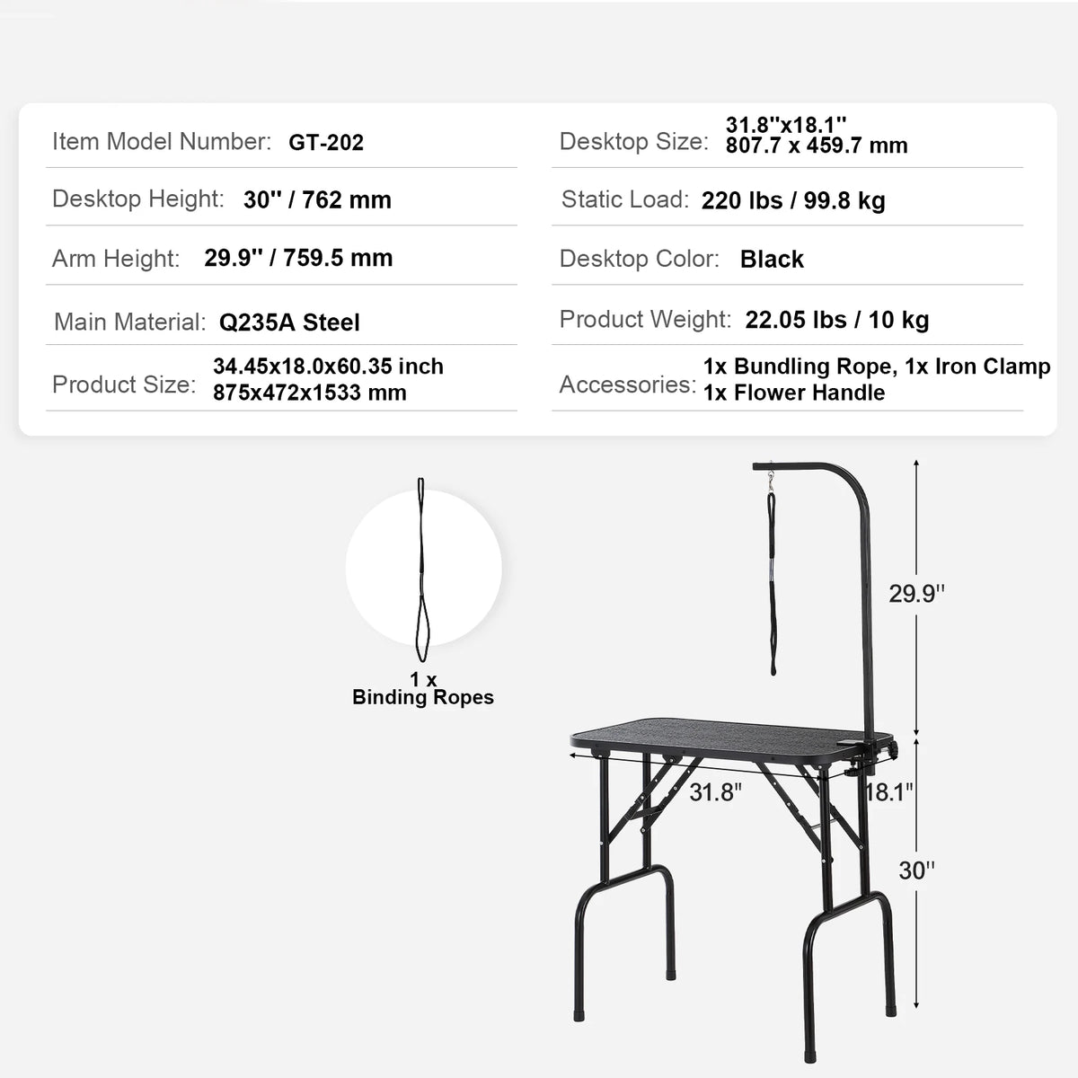 Foldable Pet Grooming Table With Dual Arms And Clamp
