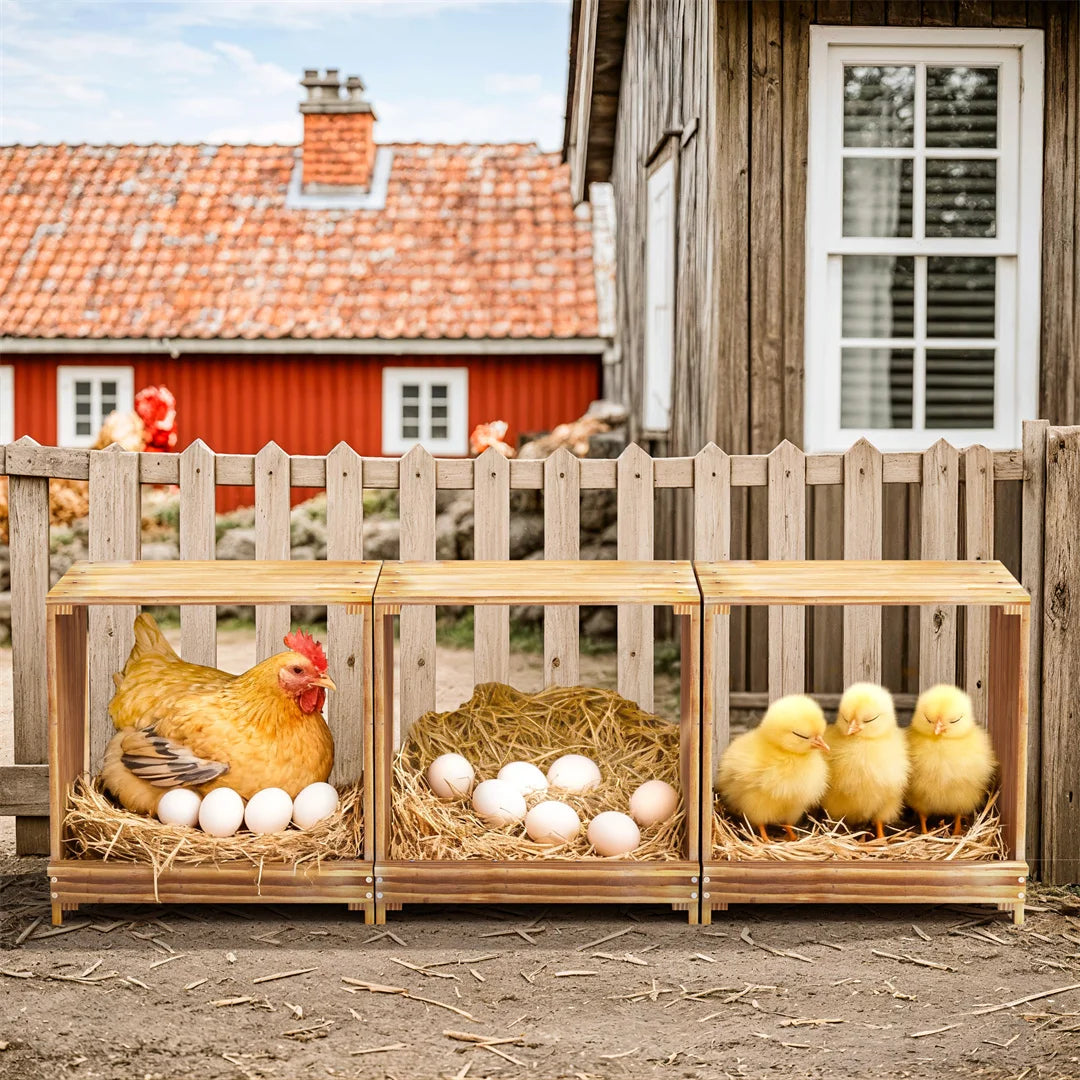 Bingopaw 3 Compartment Pine Wood Chicken Nesting Box