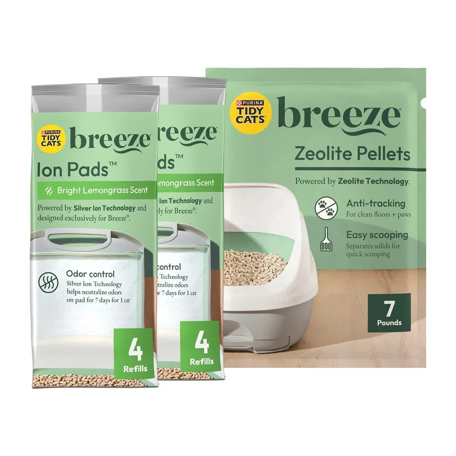Purina Tidy Cats Breeze Zeolite Pellets Ion Pads Lemongrass Scent