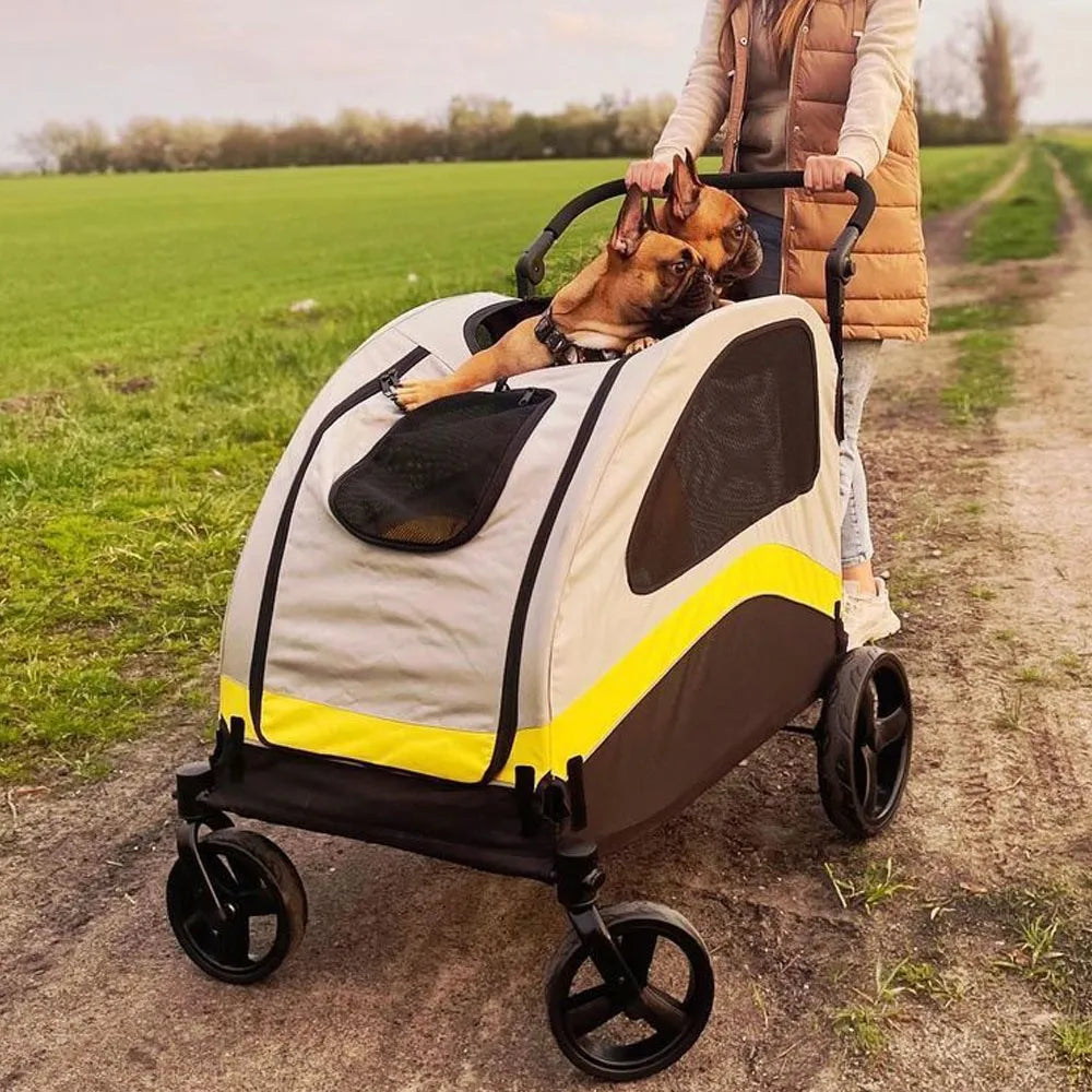 Foldable Four Wheel Pet Stroller Breathable Metal Dog Jogger