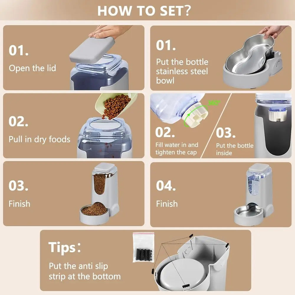 Automatic Stainless Steel Cat Feeder and Water Dispenser