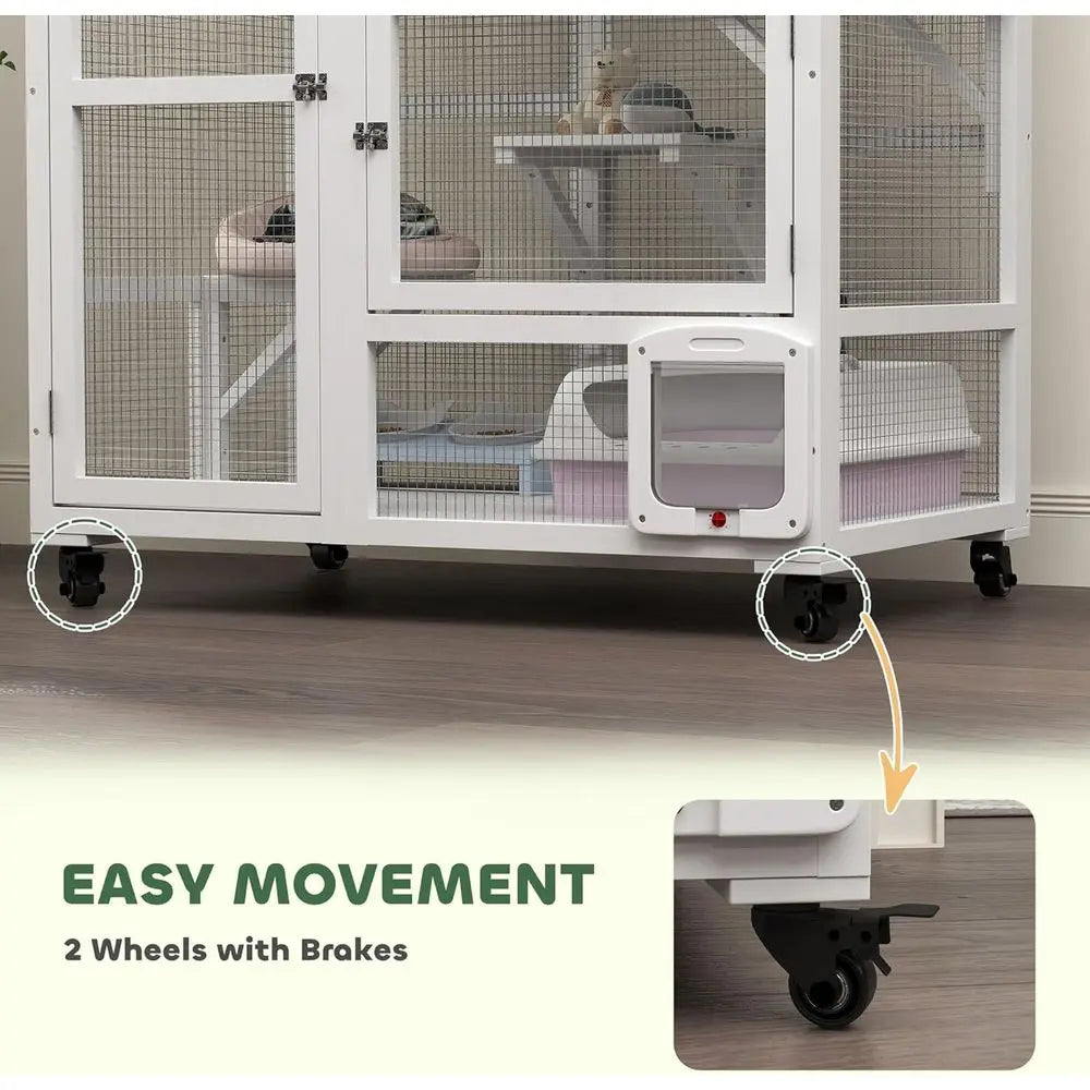 Multi Level Indoor Cat House Enclosure With Platform And Hammock