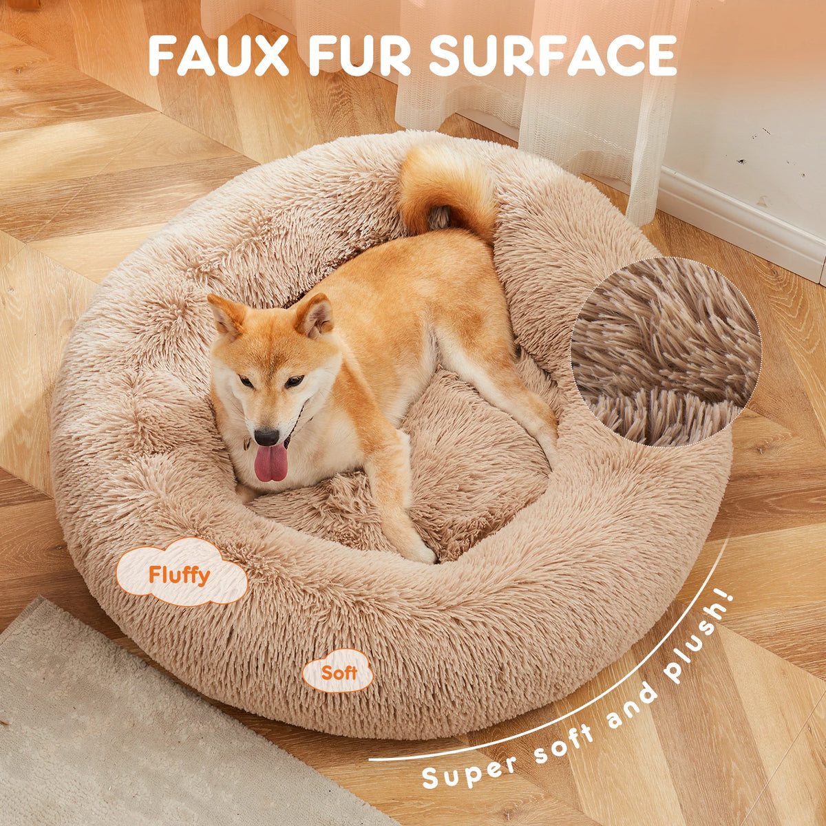 JHK Calming UltraPlush Faux Fur Dog Bed With Anti Slip