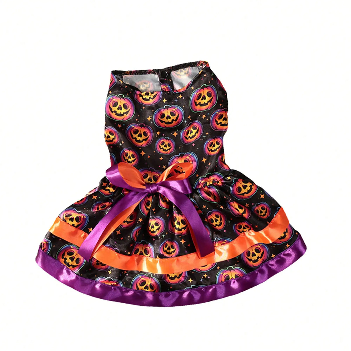 Halloween Dog Dress With Pumpkin And Skull Prints And Bowknot