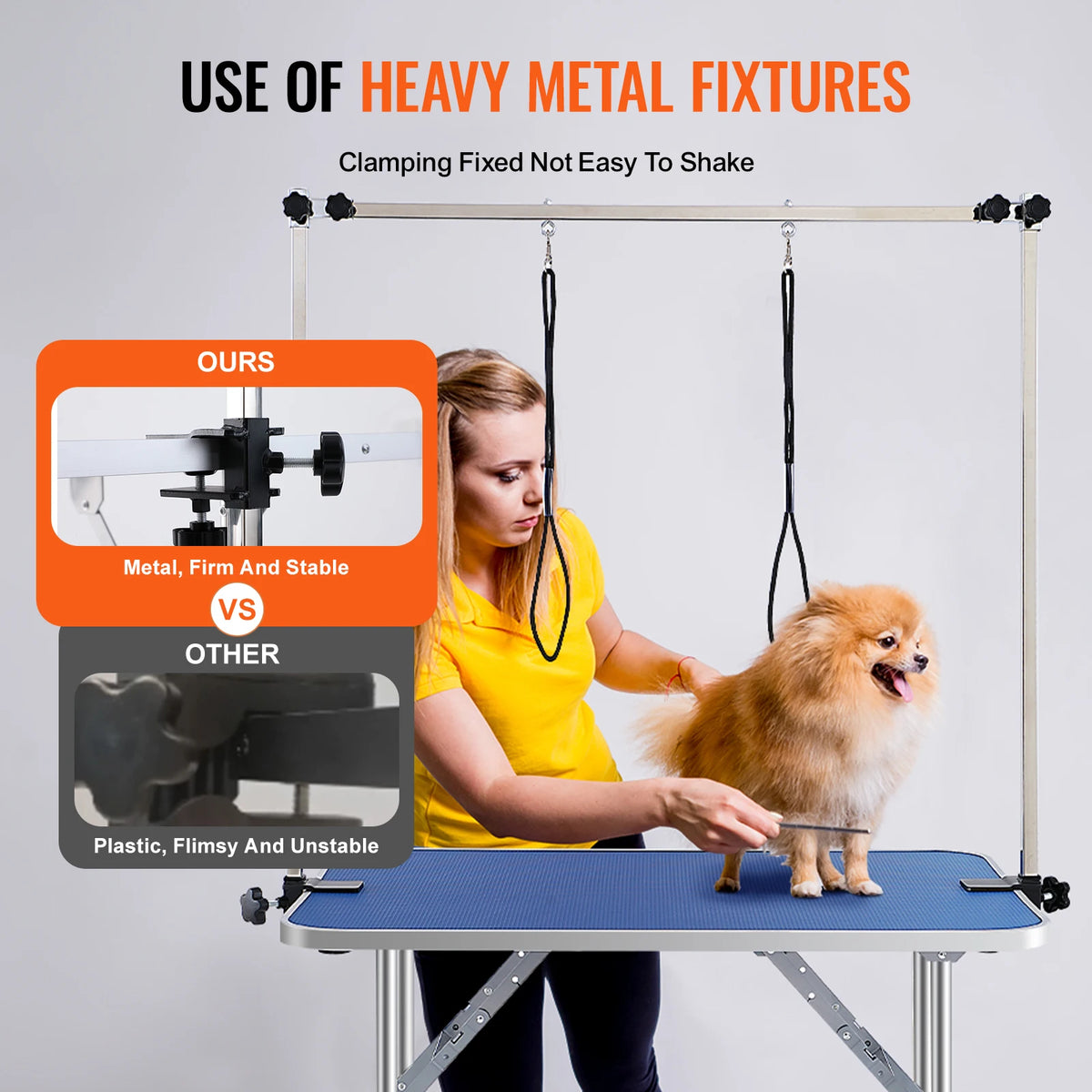 Foldable Pet Grooming Table With Dual Arms And Clamp