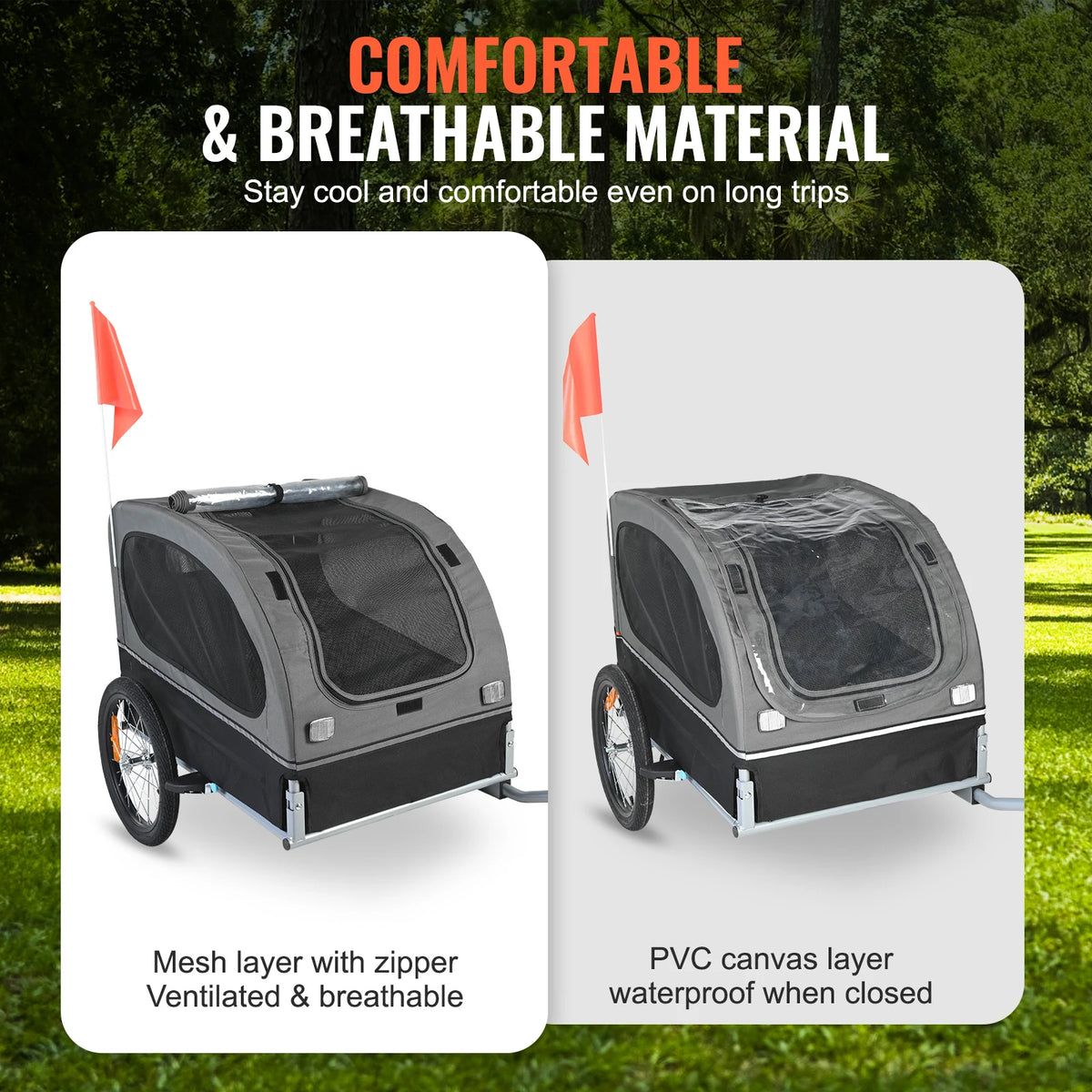 Collapsible Dog Bike Trailer With Reflective Markers And Secure Coupling