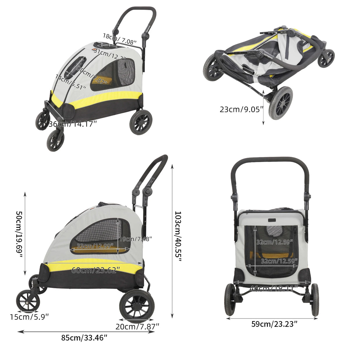 Foldable Four Wheel Pet Stroller Breathable Metal Dog Jogger