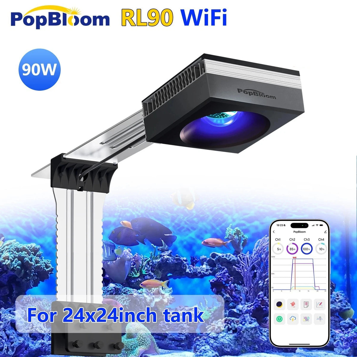 PopBloom WiFi Reef LED Aquarium Light For Marine Corals