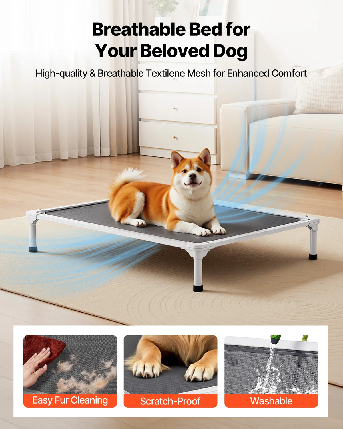 SucceBuy Elevated Dog Bed With Aluminum Frame And Breathable Mesh