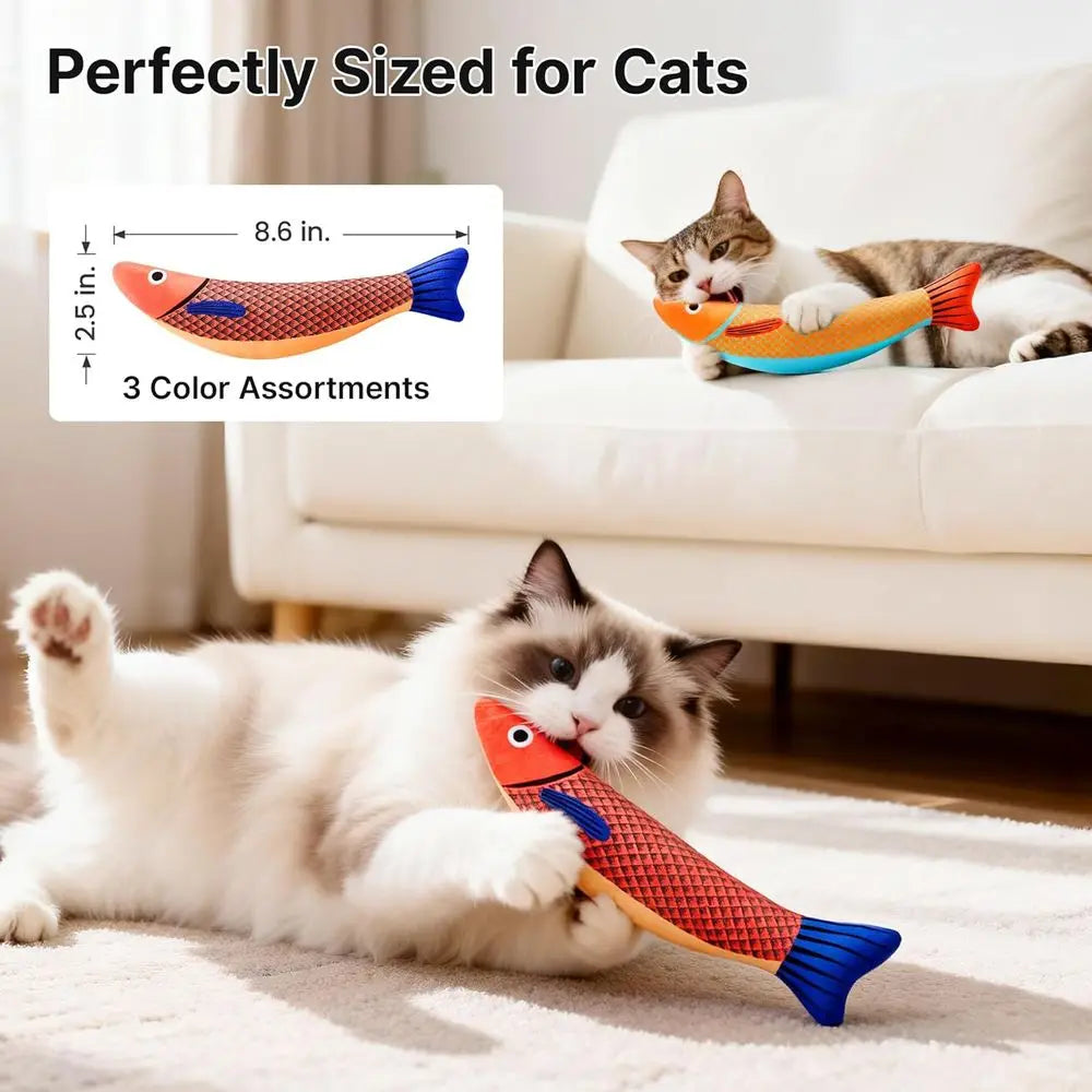 Catnip Fish Kicker Toys Crinkle Sound 3 Pack Plush