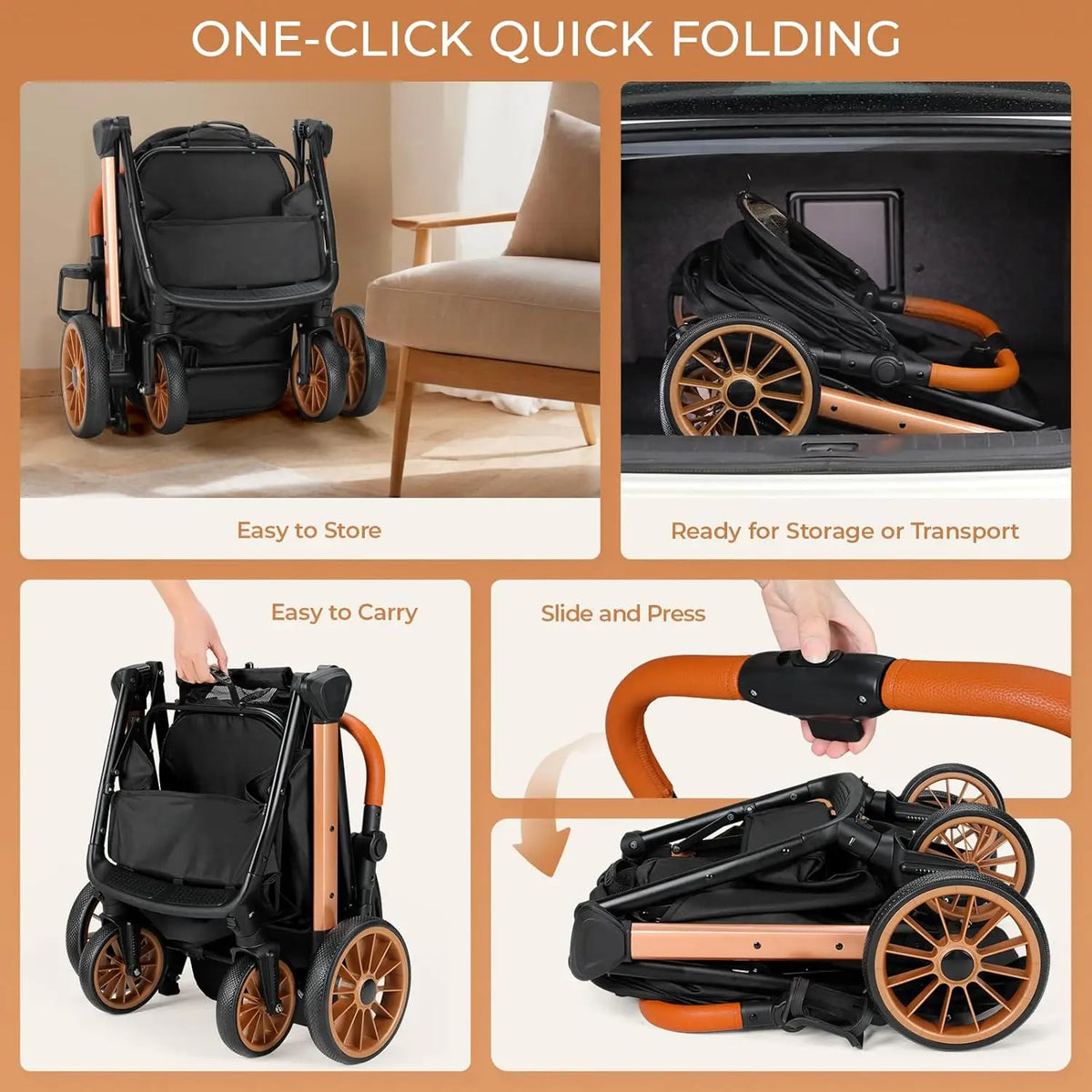 Breathable Foldable Dog Stroller With Height Adjustable Frame