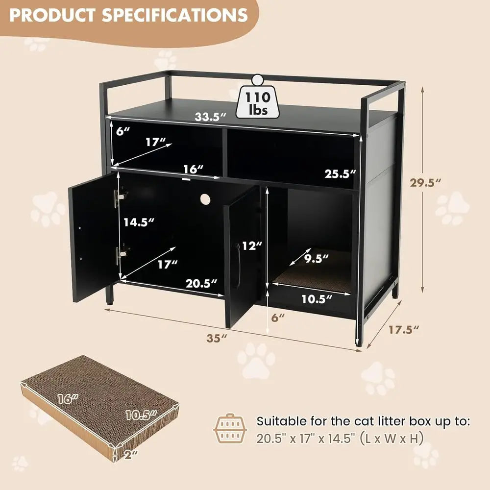 Hidden Cat Litter Box Enclosure With Front Entry Storage Cabinet